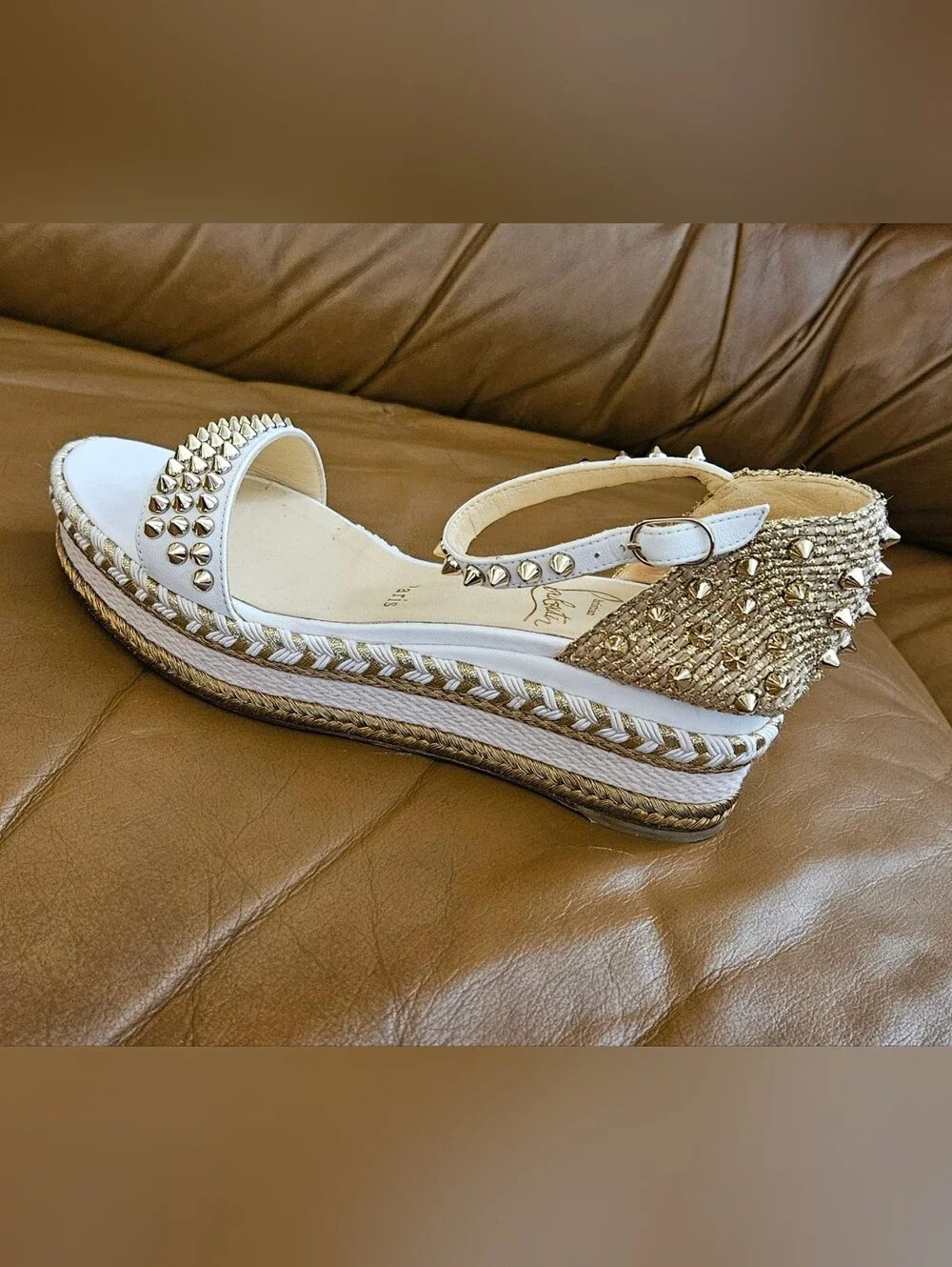 Christian Louboutin  Espadrille Spike-Studded Spikes Wedge Sandals Size 7 US